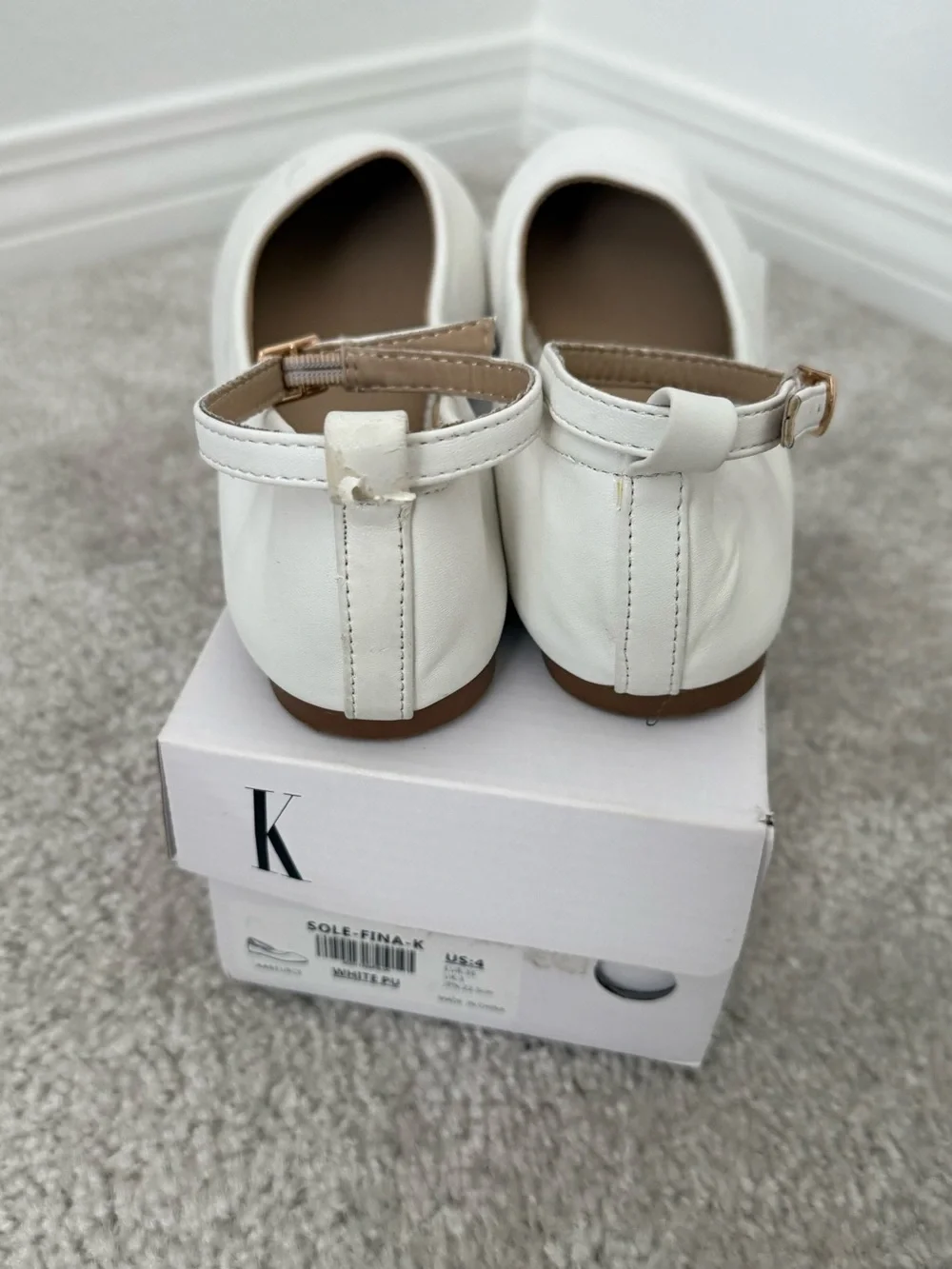Dream Paris White Ankle-Strap Ballet Flats
